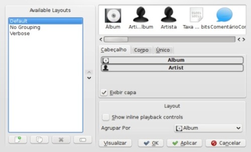 amarok - editor de layout da playlist